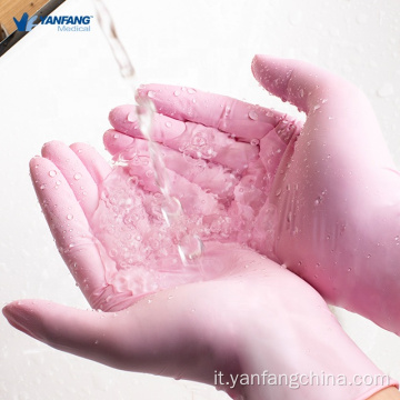 Guanti di nitrile medica a mano usa e getta rosa ad alta resistenza